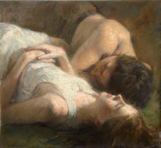 dipinto di Hal Yaskulka, "Lovers Dreaming" 
